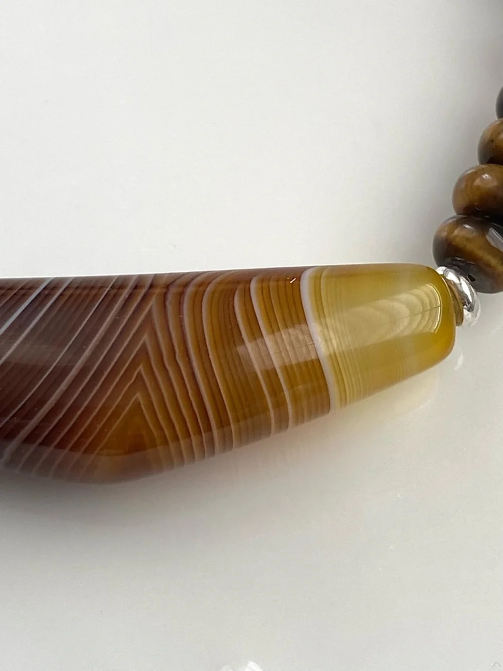 GP58-Handmade Agate, Tiger’s Eye, Onyx And Freshwater Pearl Necklace - Picture 13 of 15